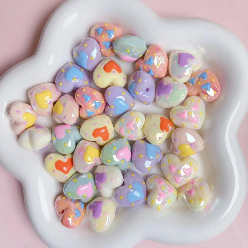 Handpainted Glow Love Heart Beads for DIY Jewelry Phone Keychain