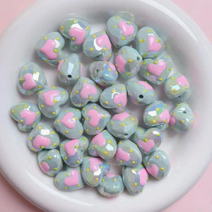 Handpainted Glow Love Heart Beads for DIY Jewelry Phone Keychain