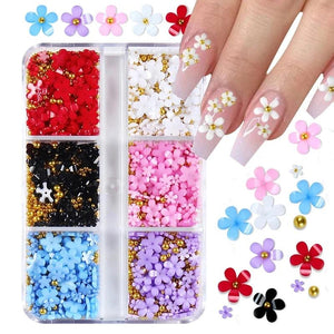 Acrylic Flower Nail Art Decoration Mixed Size Rhinestones