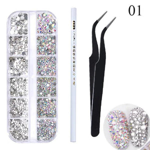 Mixed 3D Nail Art Rhinestones Crystals Glitter Beads in Wheel