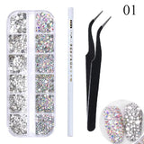 Mixed 3D Nail Art Rhinestones Crystals Glitter Beads in Wheel