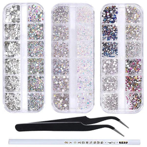 Mixed 3D Nail Art Rhinestones Crystals Glitter Beads in Wheel