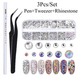 Mixed 3D Nail Art Rhinestones Crystals Glitter Beads in Wheel