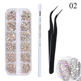 Mixed 3D Nail Art Rhinestones Crystals Glitter Beads in Wheel