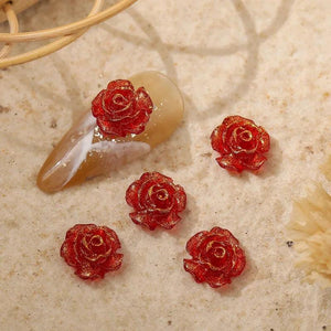 50PCS 10MM 3D Resin Famellia Flower Nail Charms For Nail Art Decortion