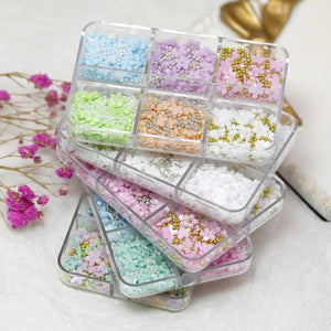 Acrylic Flower 3D Nail Rhinestones Gold/Silver Beads
