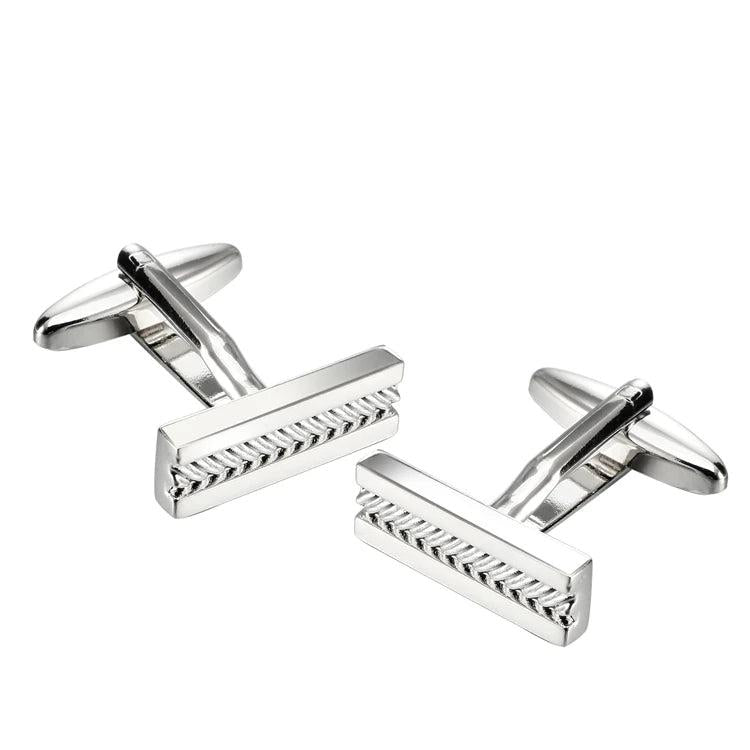 Metal Rectangle Cufflinks for Men Silver Classic Business Cuff Links