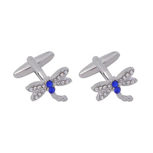 Dragonfly & Clear Crystal Cufflinks Pair for Shirt Suit Tuxedo Blouse