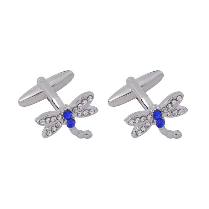 Dragonfly & Clear Crystal Cufflinks Pair for Shirt Suit Tuxedo Blouse