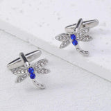 Dragonfly & Clear Crystal Cufflinks Pair for Shirt Suit Tuxedo Blouse