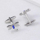 Dragonfly & Clear Crystal Cufflinks Pair for Shirt Suit Tuxedo Blouse