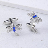 Dragonfly & Clear Crystal Cufflinks Pair for Shirt Suit Tuxedo Blouse
