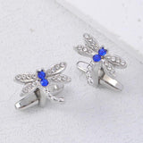 Dragonfly & Clear Crystal Cufflinks Pair for Shirt Suit Tuxedo Blouse