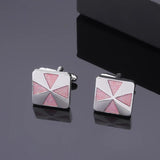 Pink Glitter Enamel Square Cufflinks For Mens