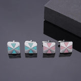 Pink Glitter Enamel Square Cufflinks For Mens