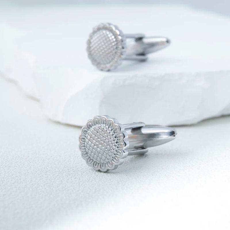 Sunflower Cufflinks Stainless Steel Men Flower Cufflinks Groom Shirt Buttons