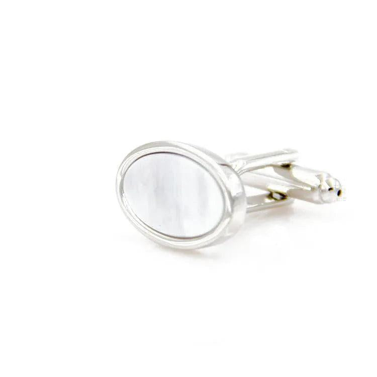 Lepton Oval Shell Cufflinks Mother of Pearl French Shirt Wedding Cufflink