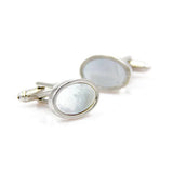 Lepton Oval Shell Cufflinks Mother of Pearl French Shirt Wedding Cufflink