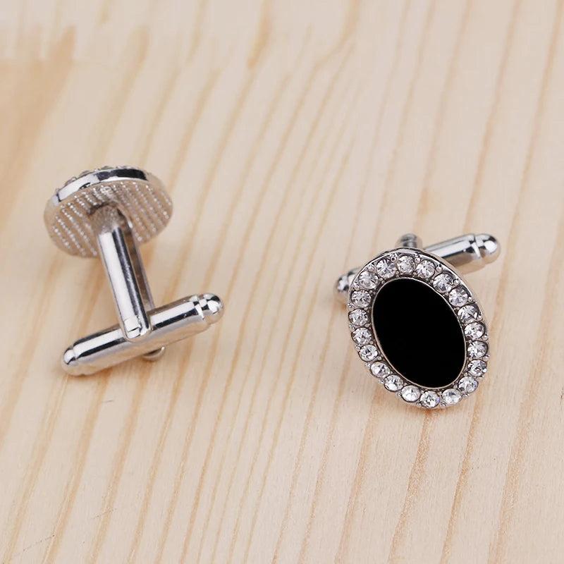 Hip Hop Mens Carbon Fiber Cufflinks Full Crystal Cuff Links