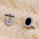 Hip Hop Mens Carbon Fiber Cufflinks Full Crystal Cuff Links