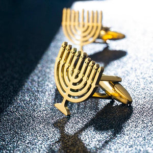 Jewish Menorah Cufflinks Stainless Steel Shirt Suit Buttons God Shabbat Wedding