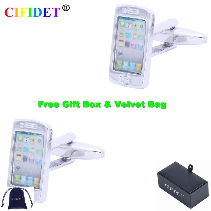 CIFIDET Cufflink Phone Model Shirt Cuff Link with Velvet Bag