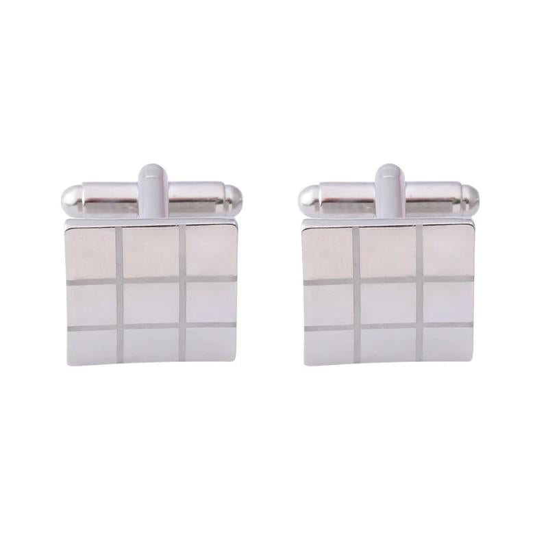 Laser Plaid Cuff Links Checkered Cufflinks Silver