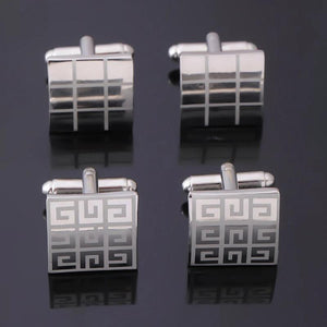 Laser Plaid Cuff Links Checkered Cufflinks Silver