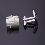 Laser Plaid Cuff Links Checkered Cufflinks Silver