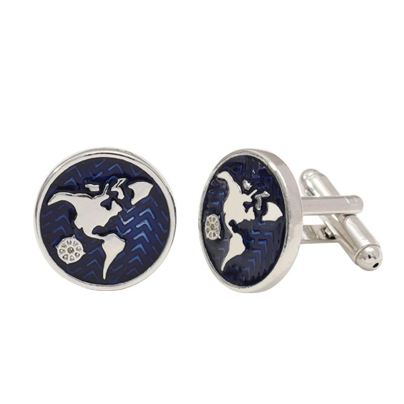 2 Pcs World Map Cufflinks Compass Round Cuff Links For Men Boy Tuxedo Shirts