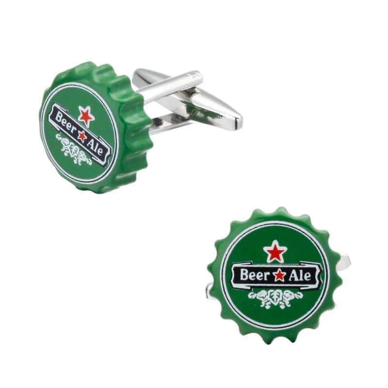 Craft Beer Bottle Cufflinks, Green Enamel, Men's Shirt Accessory