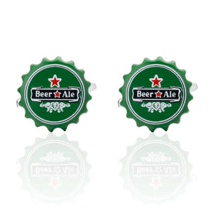 Craft Beer Bottle Cufflinks, Green Enamel, Men's Shirt Accessory