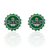 Craft Beer Bottle Cufflinks, Green Enamel, Men's Shirt Accessory