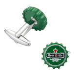 Craft Beer Bottle Cufflinks, Green Enamel, Men's Shirt Accessory