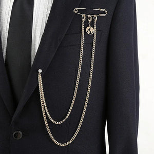 Exaggerated Chain Brooch for Men Long Chains Pins Suit Accessories