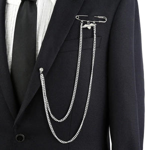 Exaggerated Chain Brooch for Men Long Chains Pins Suit Accessories