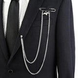 Exaggerated Chain Brooch for Men Long Chains Pins Suit Accessories