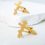 Vintage Orthodox Cross Men Cufflinks Stainless Steel Jesus Faith Amulet
