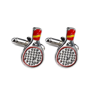 Tennis Racket Cufflinks Red Yellow Enamel for Men