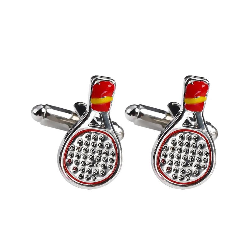 Tennis Racket Cufflinks Red Yellow Enamel for Men