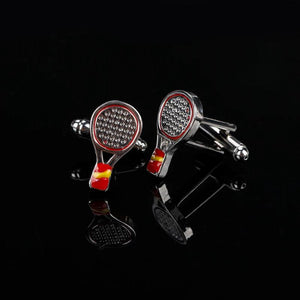 Tennis Racket Cufflinks Red Yellow Enamel for Men