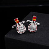 Tennis Racket Cufflinks Red Yellow Enamel for Men