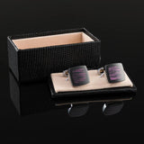 Dark Red Striped Alloy Cufflinks for Men