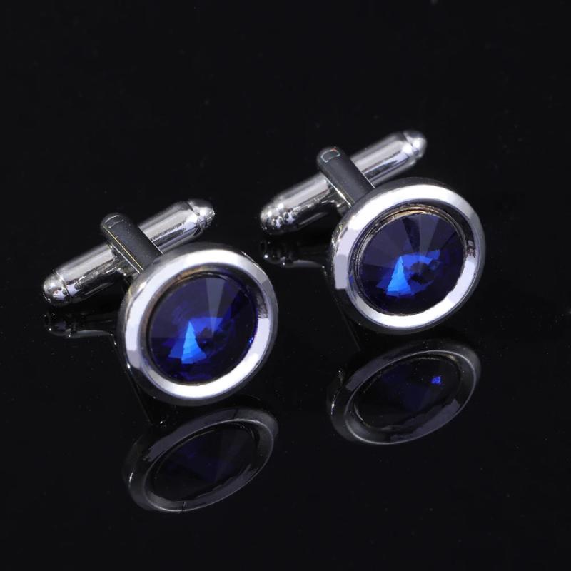 Round Rhinestone Cufflinks Shirt Accessories - Gift for Men
