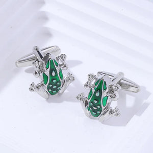 Green Enamel Frog Pair Cufflinks for Men