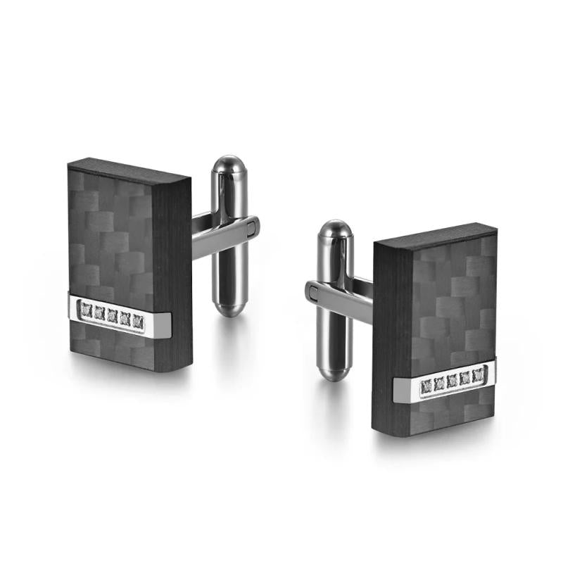 Stainless Steel Carbon Fiber Cufflinks Men's Set