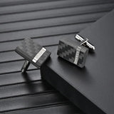 Stainless Steel Carbon Fiber Cufflinks Men's Set