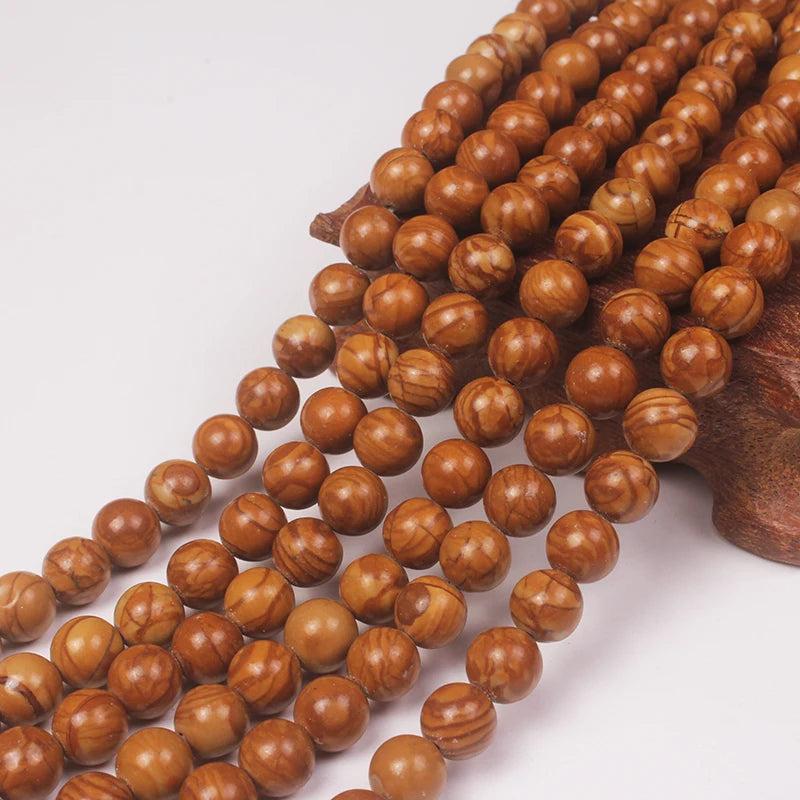 Yellow Wood Grain Stone Round Beads 8mm Necklace Bracelet DIY Jewelry Making