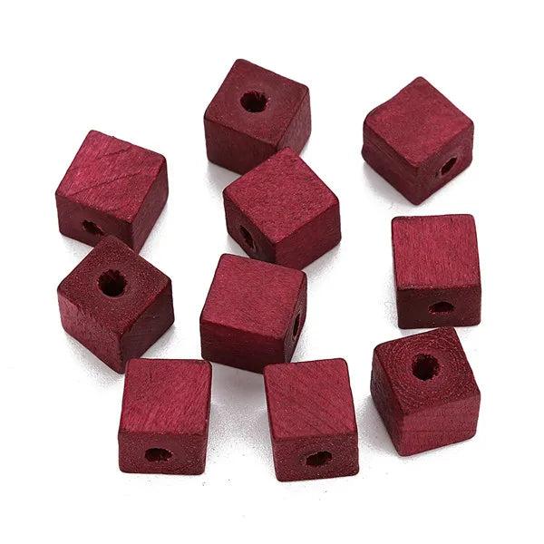 50pcs 12mm 14mm Square Wood Beads Red Green Spacer DIY Craft Jewelry Findings