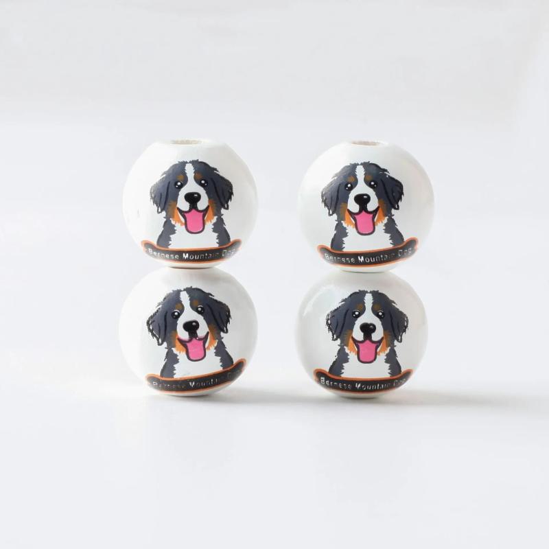 16mm Dog Printed Wooden Beads 20Pcs Crafts Beaded DIY Accessories Beads
